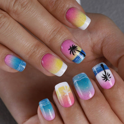 Summer Beach short squoval press-on nails
