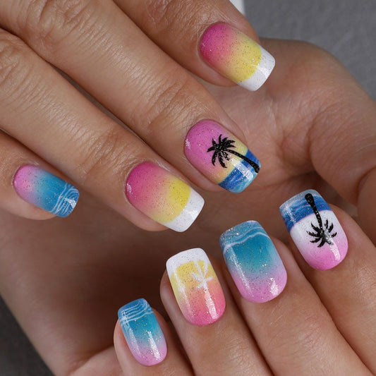 Summer Beach short squoval press-on nails