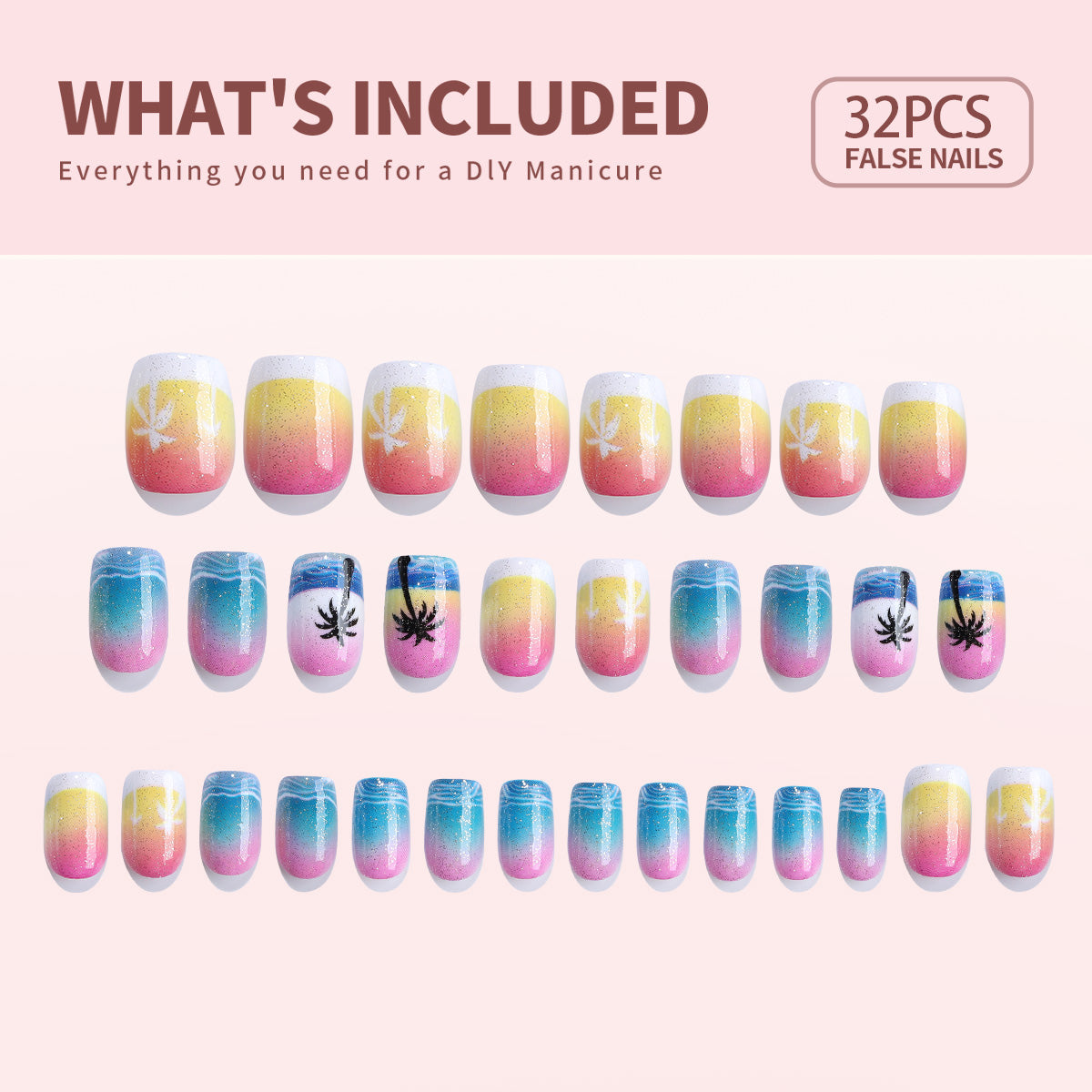 Summer Beach short squoval press-on nails from the side