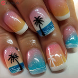 Summer Beach short squoval press-on nail size guide