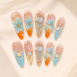 Sunset Blue Floral Style 2 press-on nails