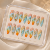 Sunset Blue Floral Style 2 press-on nails