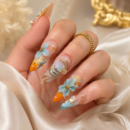 Sunset Blue Floral Press-On Nails front view