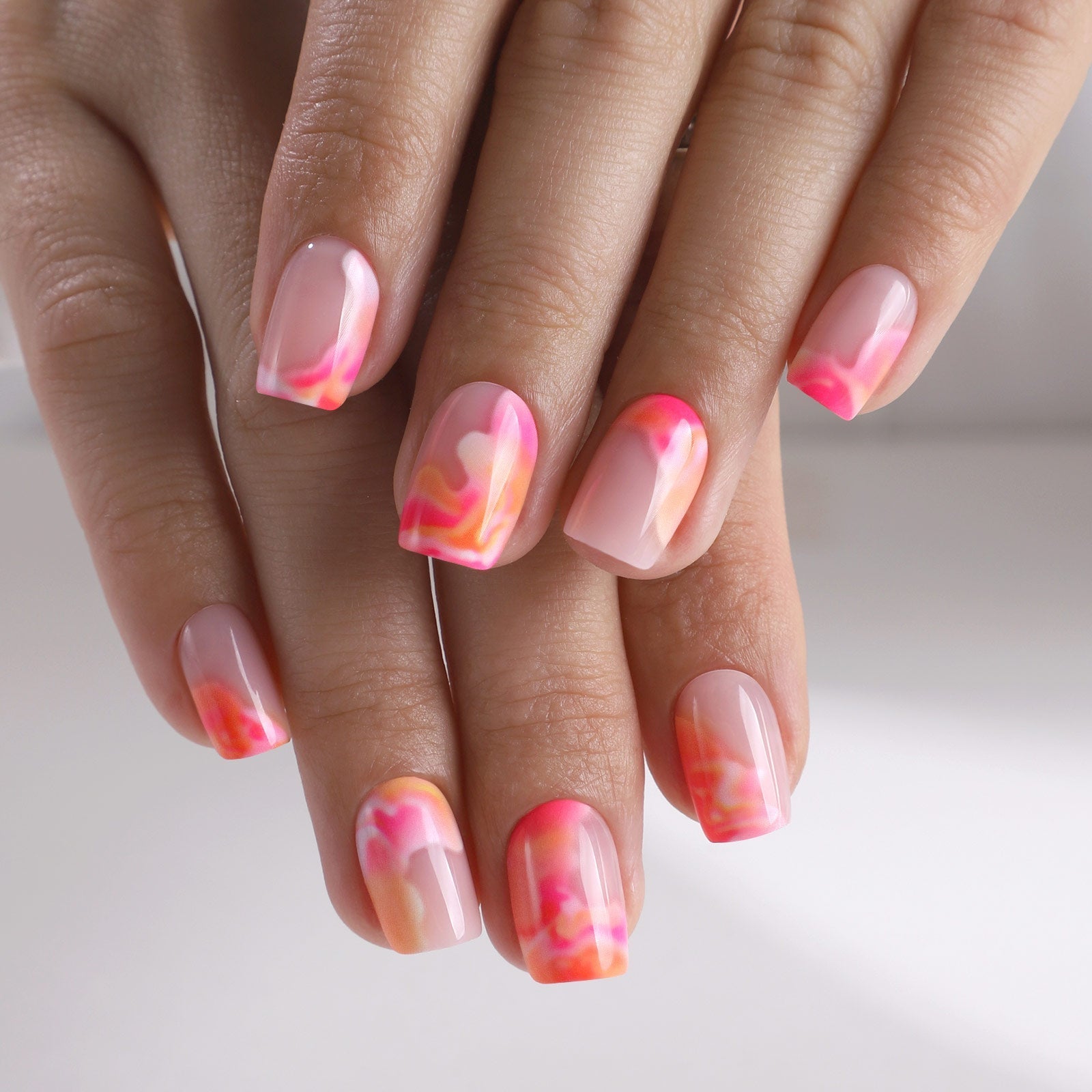 Sunset Blush short squoval nail detail