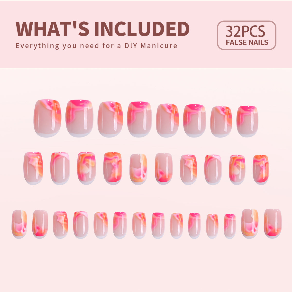 Sunset Blush short squoval press-on nail set with accessories