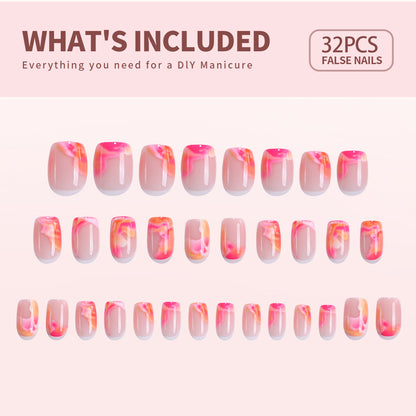 Sunset Blush short squoval press-on nail set with accessories