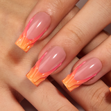 Sunset Ember long square nail detail