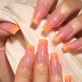 Sunset Ember long square press-on nail size guide