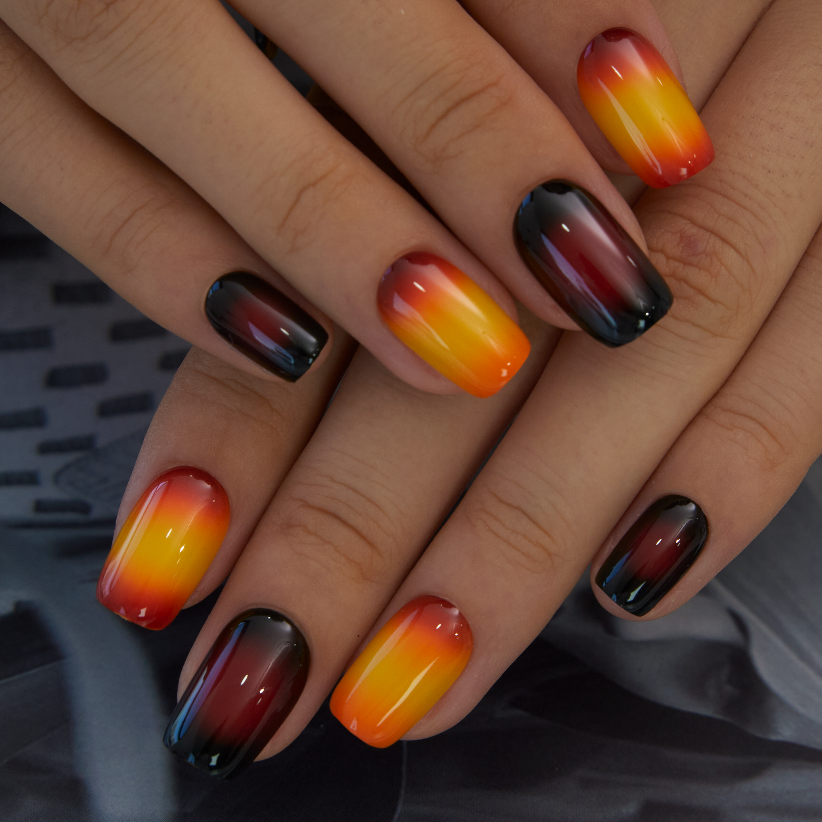 Sunset Flame medium squoval press-on nail set with accessories
