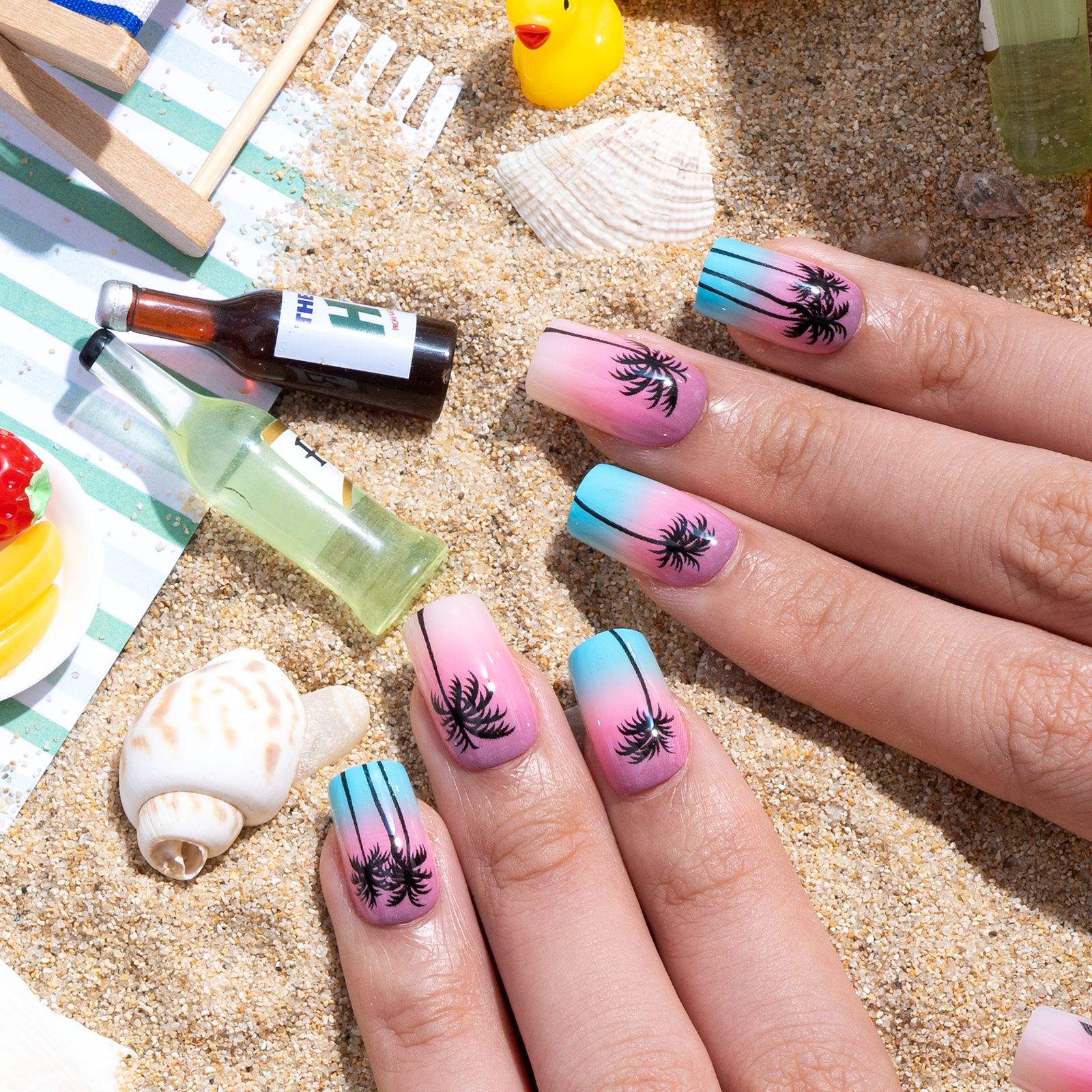 Sunset Palm M Square medium square press-on nails