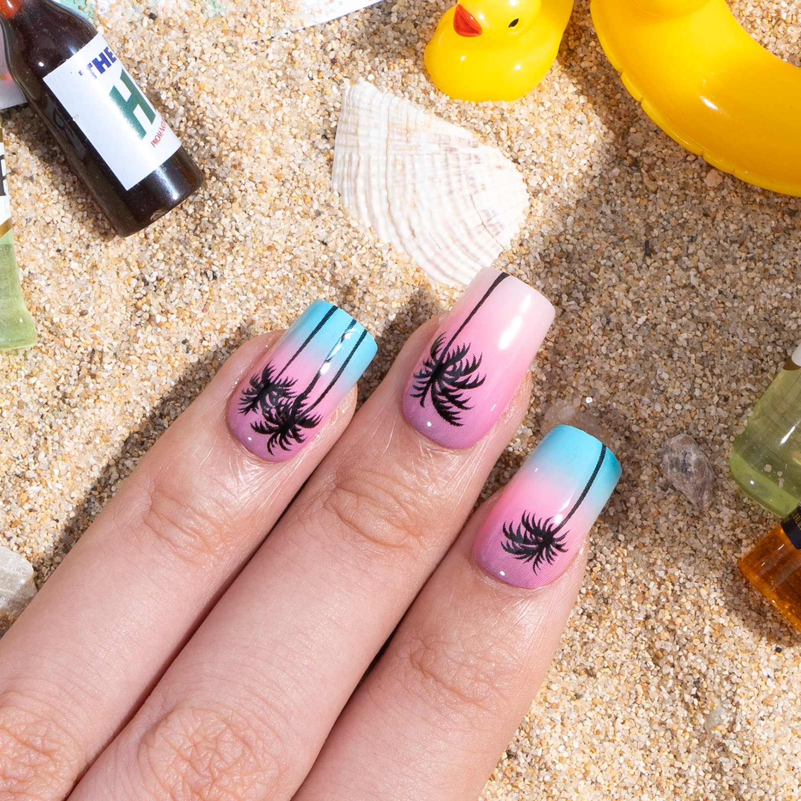 Sunset Palm M Square medium square press-on nails