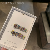 Lirenail Treasure press-on nails packaging with clear base and colorful gem-shaped rhinestones