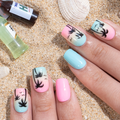 Tropical Sunset S Squoval short squoval press-on nails