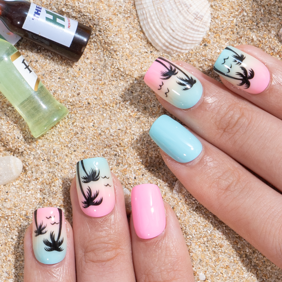 Tropical Sunset S Squoval short squoval press-on nails