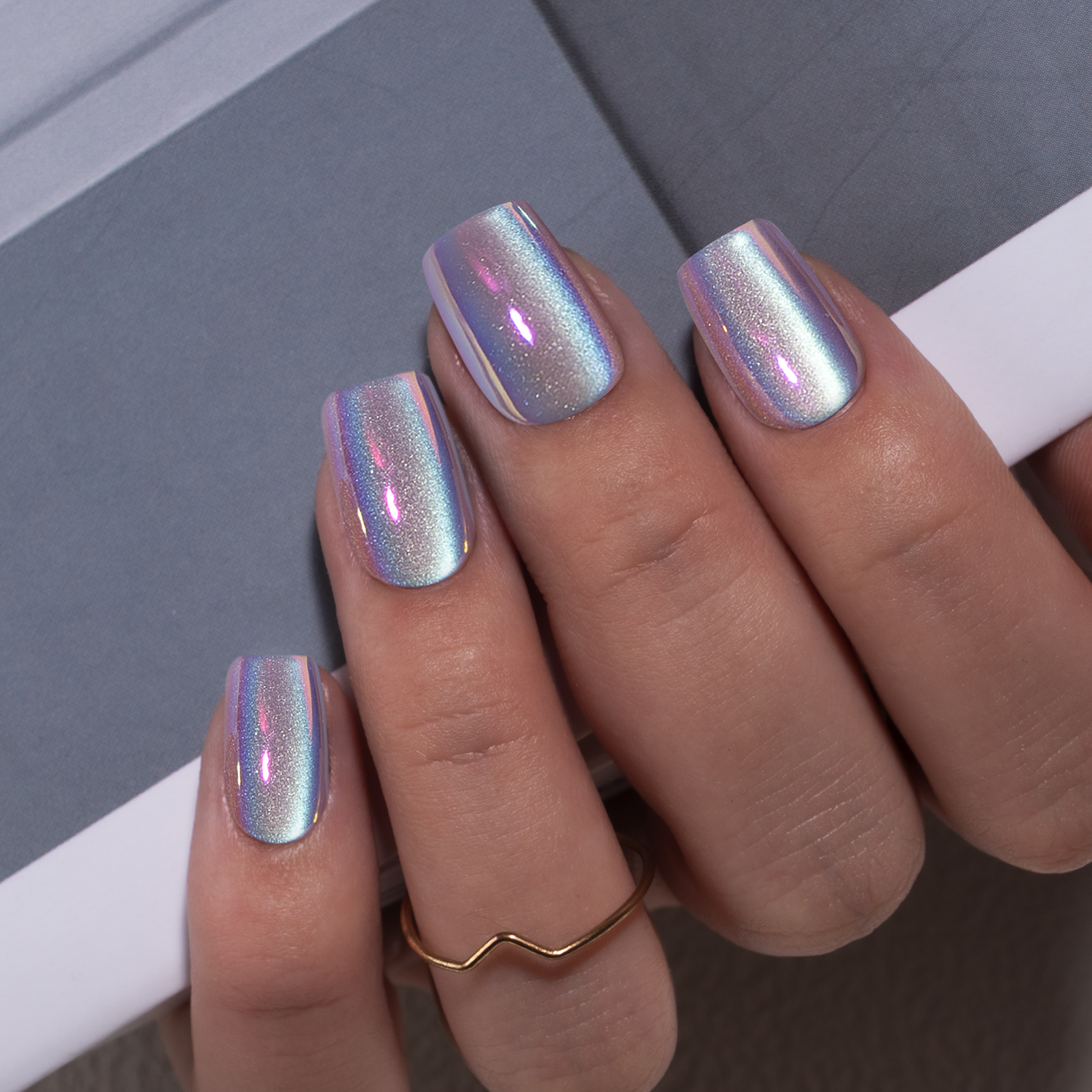 Unicorn Glow short squoval nail detail