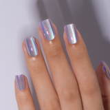 Unicorn Glow short squoval press-on nails from the side