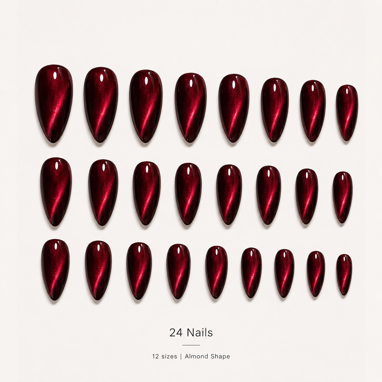 Red Almond Short press-on nails by Lirenail - package