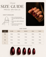 Velvet Merlot Cat Eye long almond press-on nail size guide