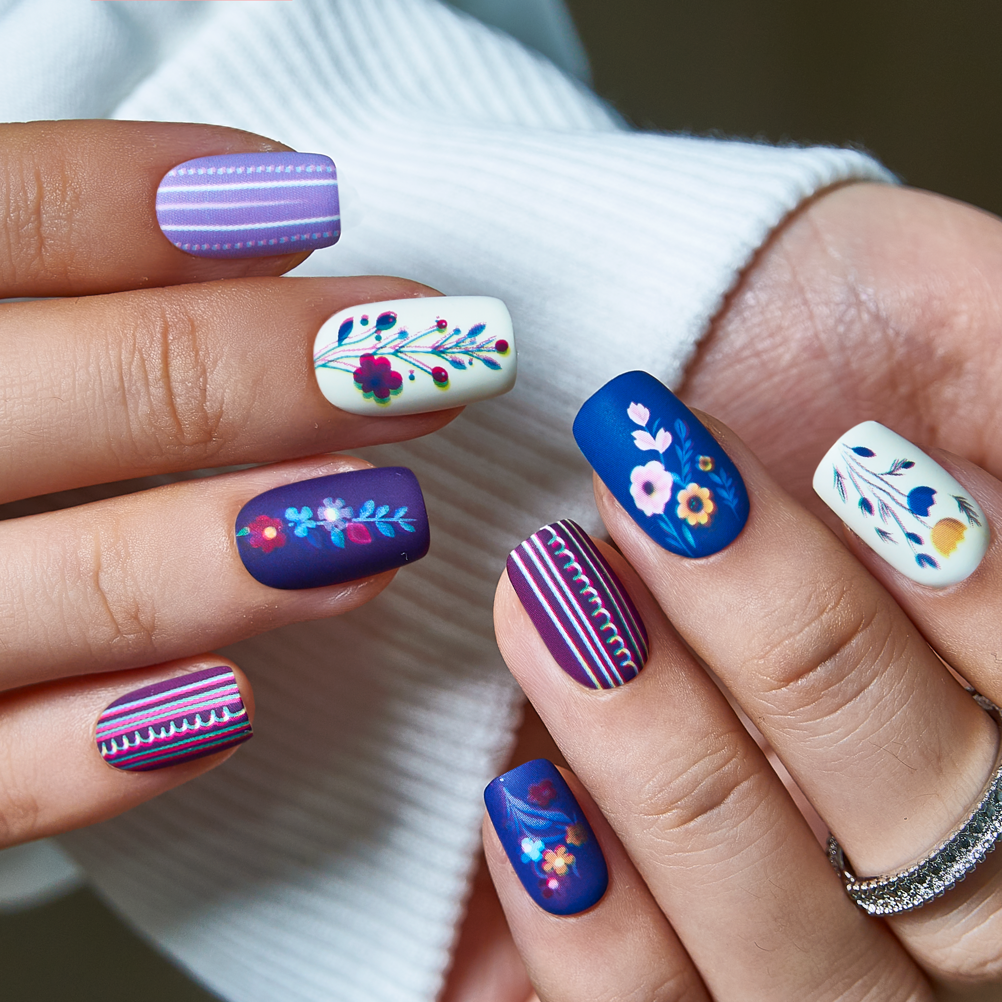 Milky Yellow Blue Purple Pink Red Gray Green Squoval Medium press-on nails by Lirenail -