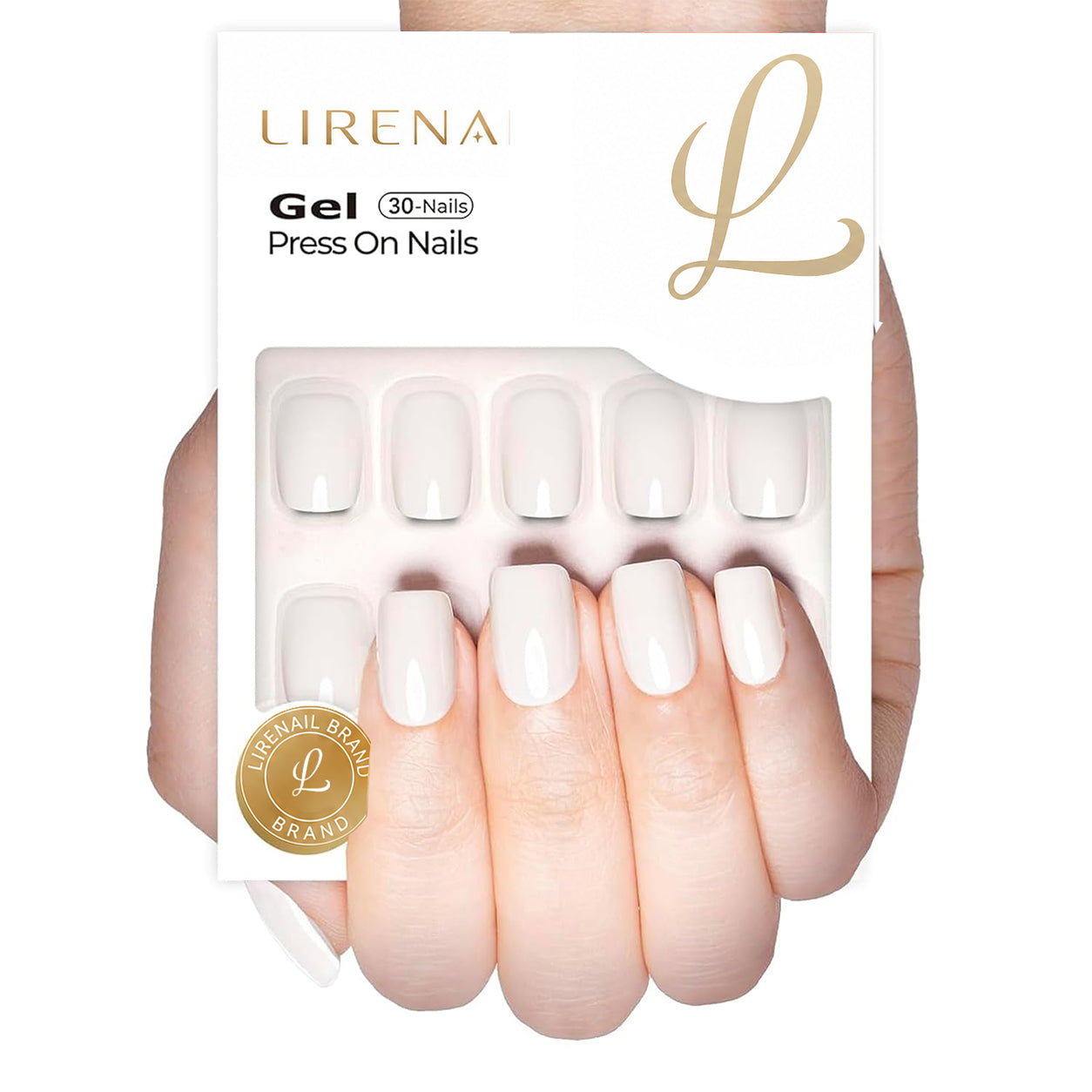 White Pearl medium squoval soft gel press-on nails