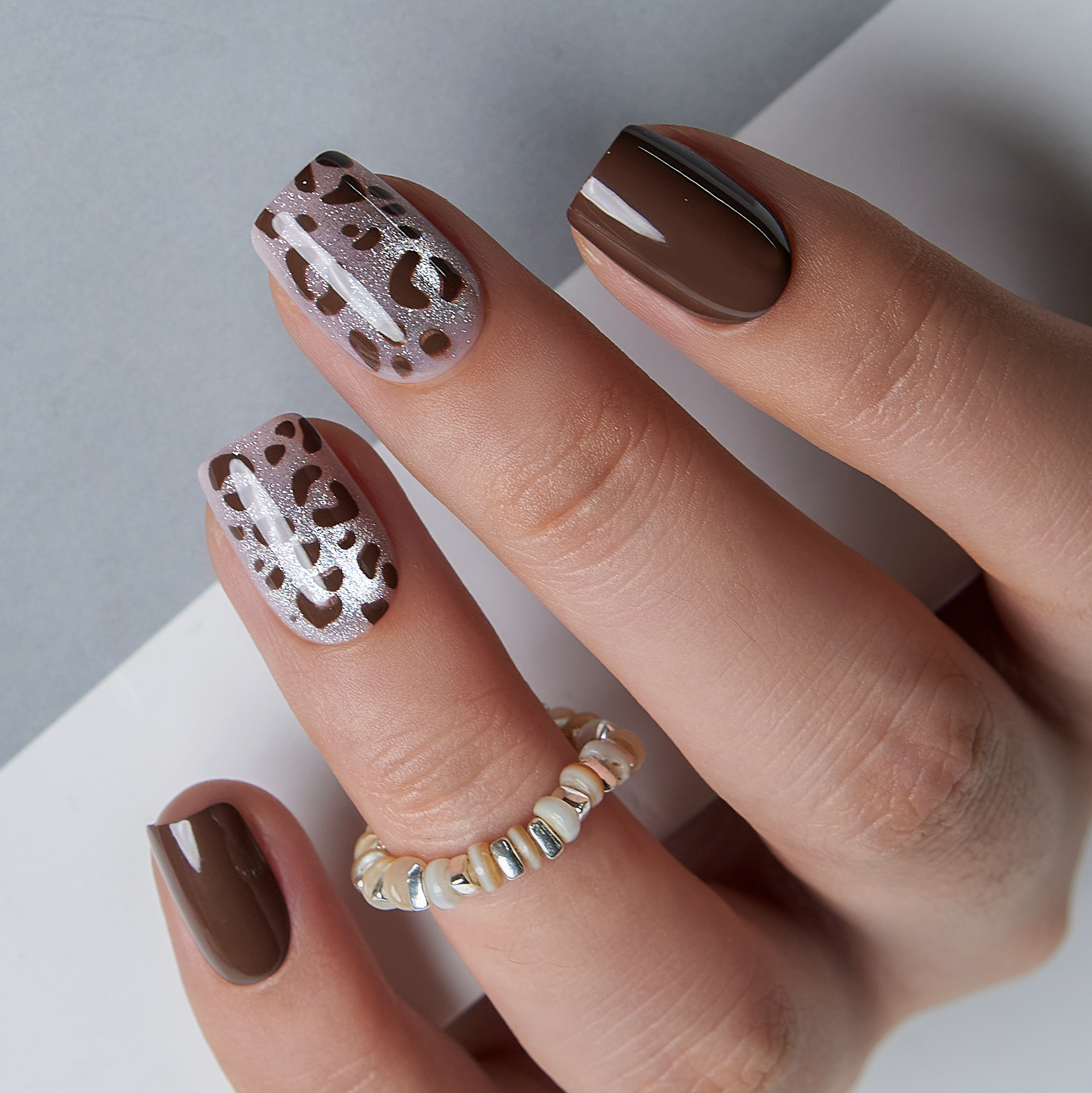 Wild Chic Spots short squoval press-on nails from the side