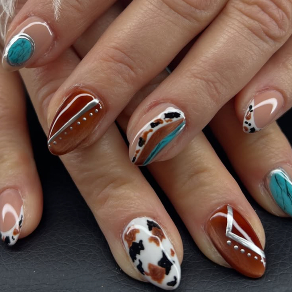 Wild Western short almond press-on nails from the side