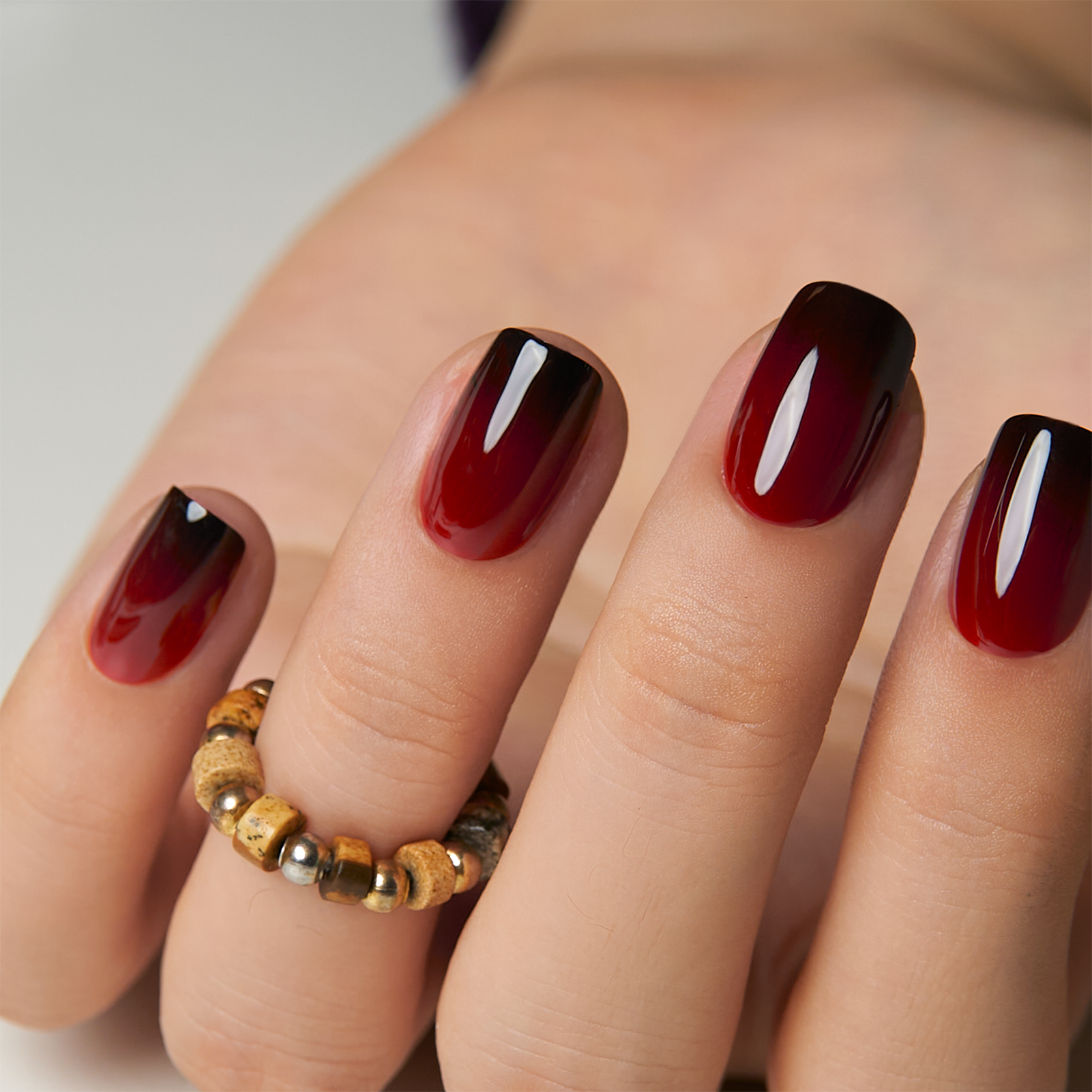 Wine Ombre short squoval nail detail